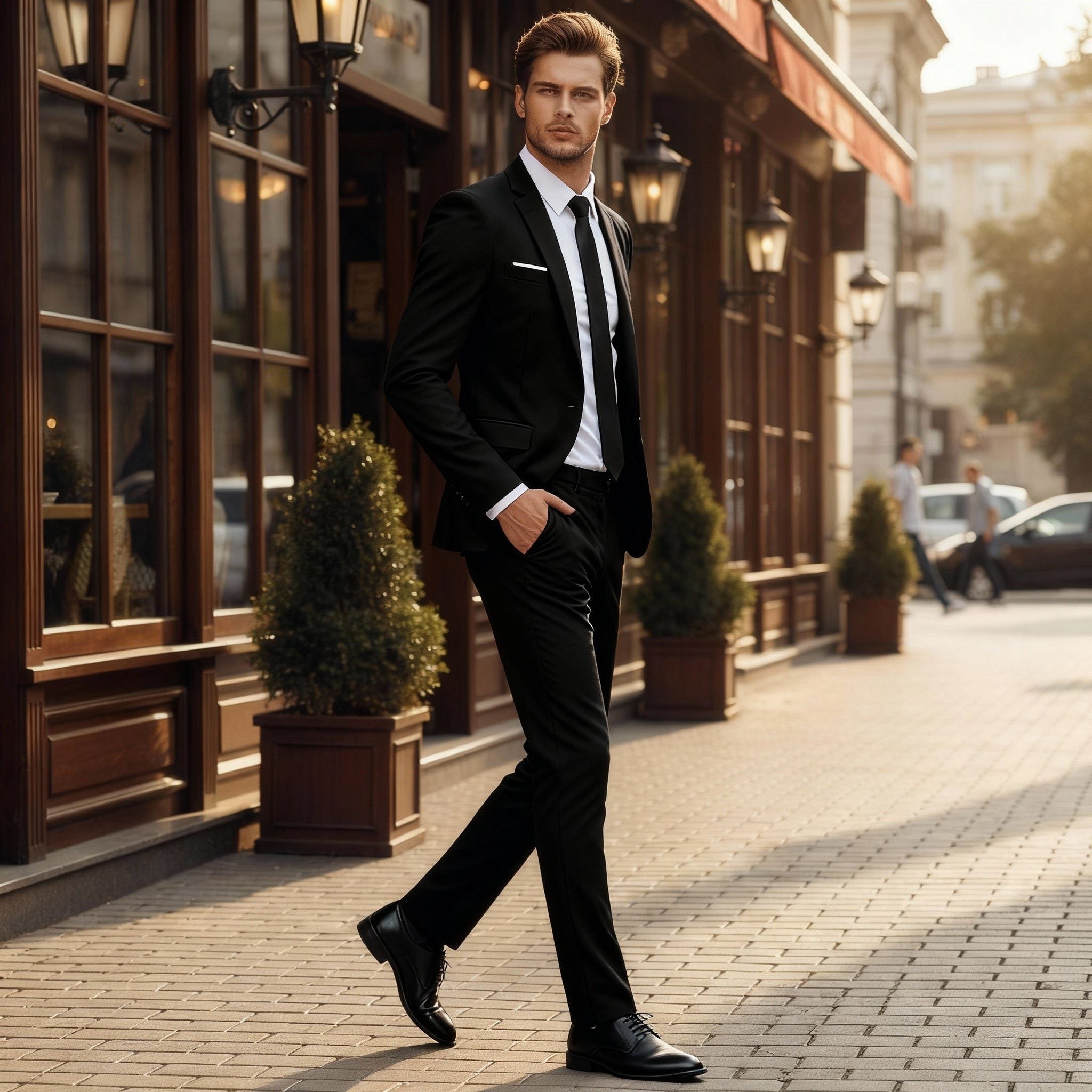 Notched Lapel Two-Piece Suit for Men - Schwarz