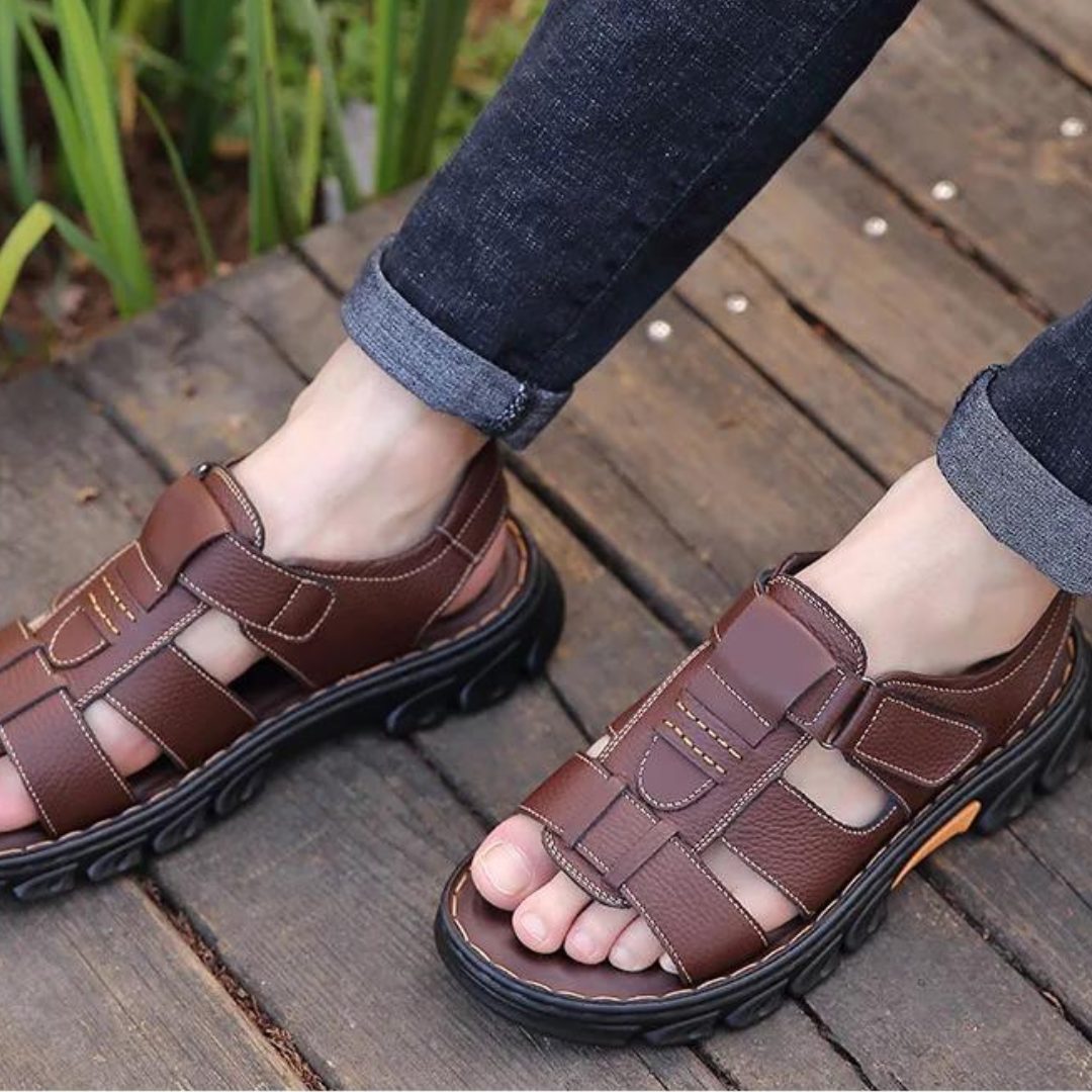 Open Toe Leather Sandals for Men - Brown