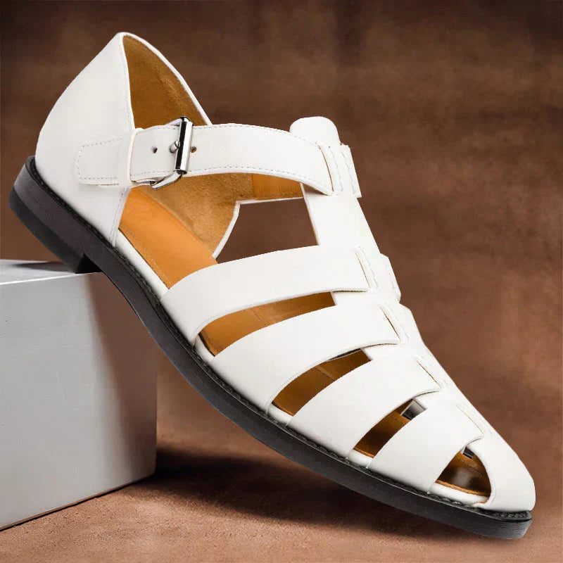 Open Toe Strappy Leather Sandals for Men - White
