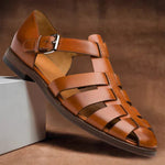 Open Toe Strappy Leather Sandals for Men - Brown