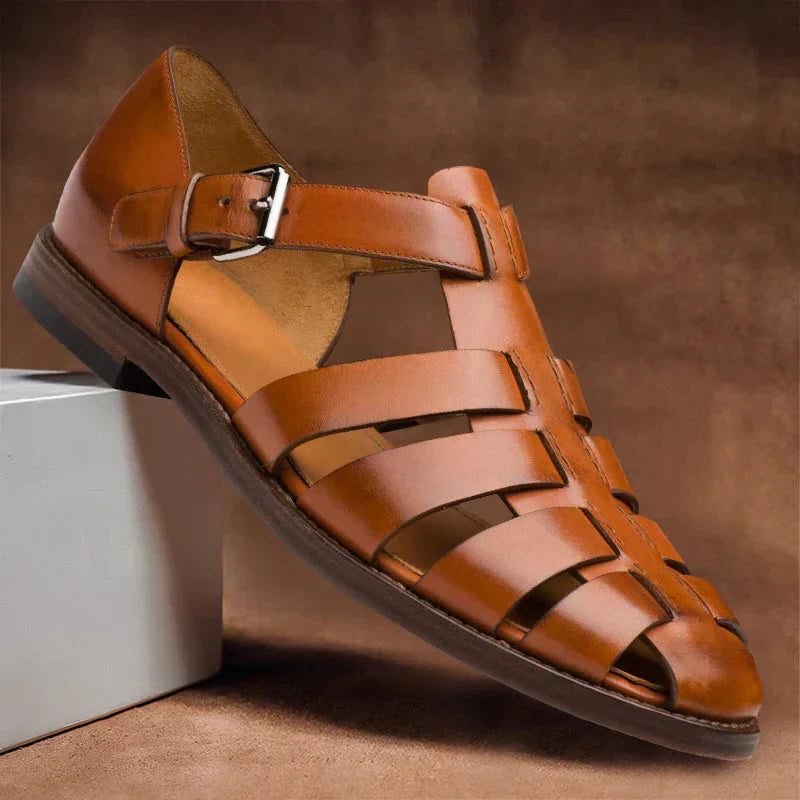 Open Toe Strappy Leather Sandals for Men - Brown