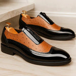 Ostrich Leather Patent Brogue Side Zip Dress Shoes for Men - View 2