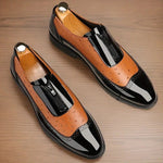Ostrich Leather Patent Brogue Side Zip Dress Shoes for Men - View 3