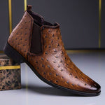Ostrich Pattern Leather Chelsea Ankle Boots for Men