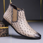 Ostrich Pattern Leather Chelsea Ankle Boots for Men - Cream White