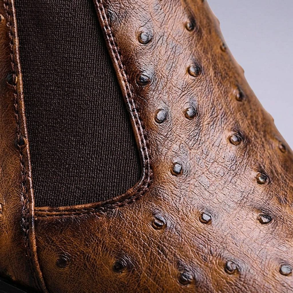 Ostrich Pattern Leather Chelsea Ankle Boots for Men - View 5