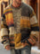Oversized Crew Neck Knit Sweater with Abstract Print for Men