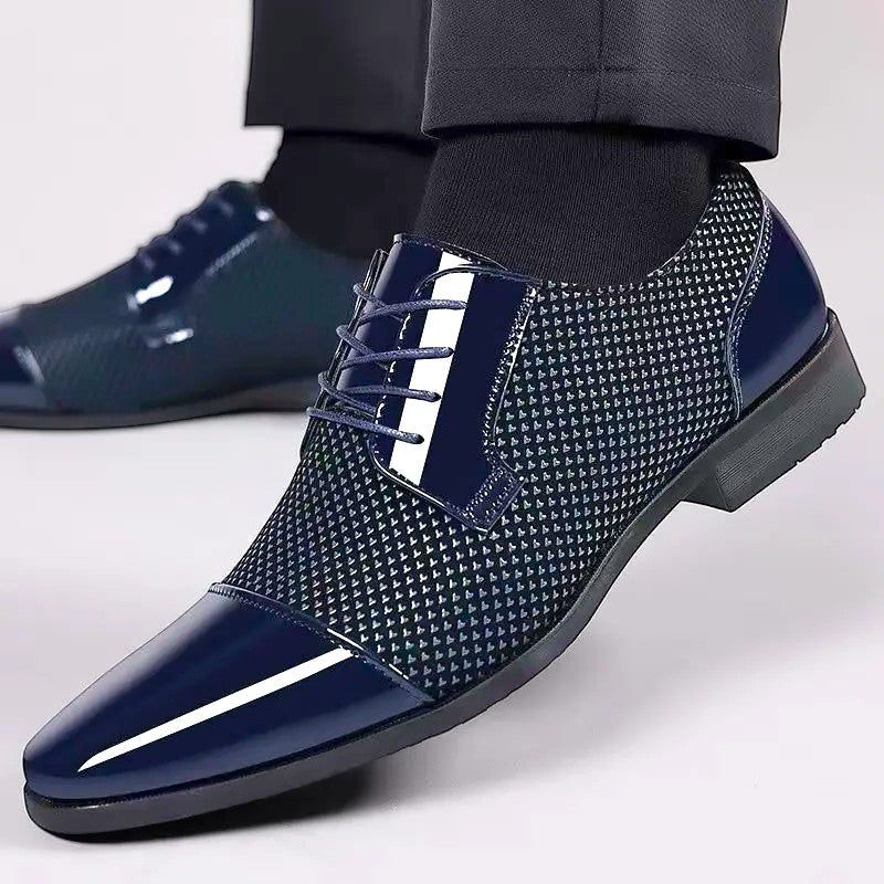 Patent Cap Toe Lace-Up Oxford for Men - Blue