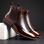 Patent Leather Pointed Toe Chelsea Boots with Elastic Side Panels for Men