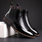 Patent Leather Pointed Toe Chelsea Boots with Elastic Side Panels for Men - Black