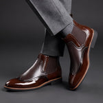 Patent Leather Pointed Toe Chelsea Boots with Elastic Side Panels for Men - View 2