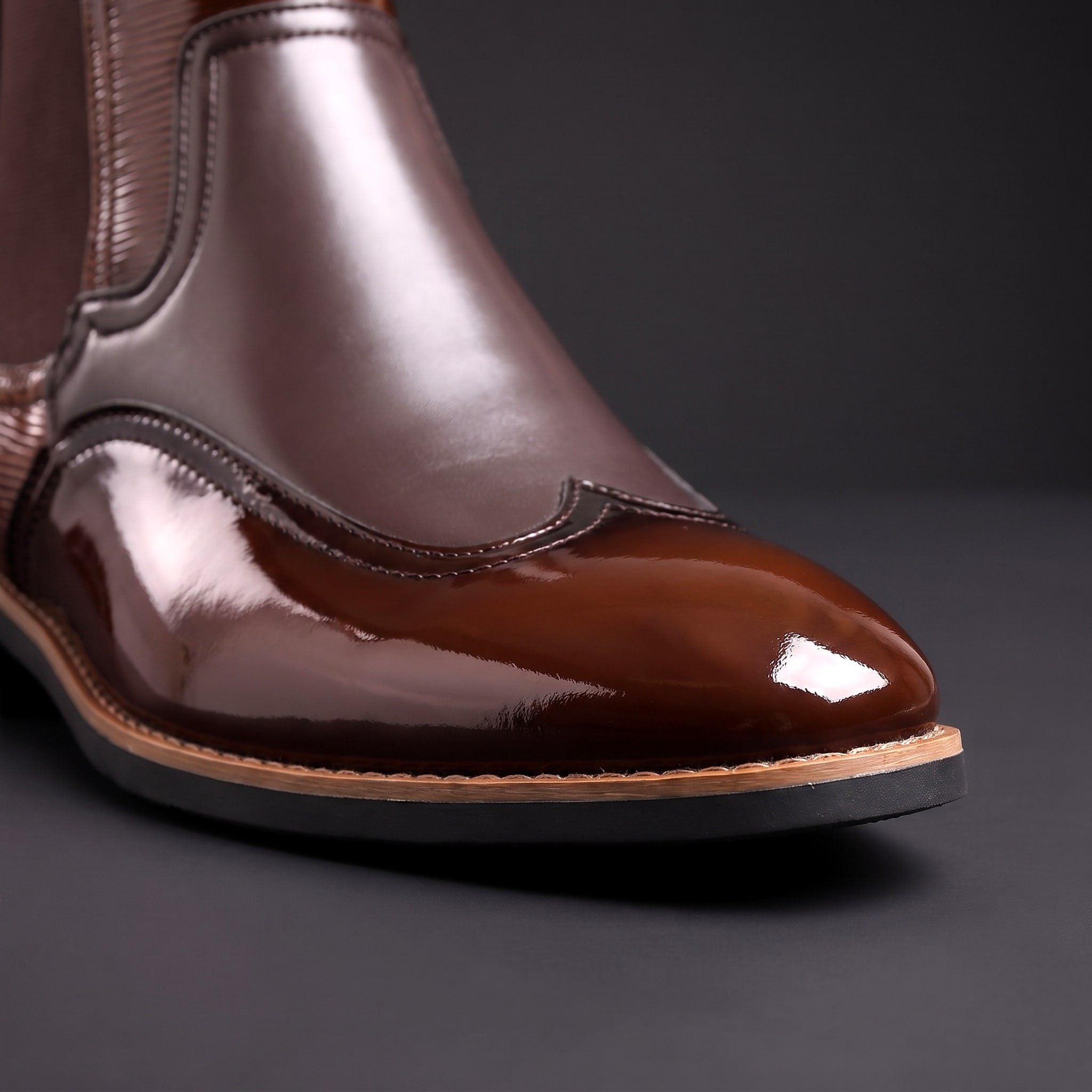 Patent Leather Pointed Toe Chelsea Boots with Elastic Side Panels for Men - View 4