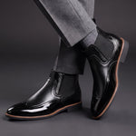 Patent Leather Pointed Toe Chelsea Boots with Elastic Side Panels for Men - View 6