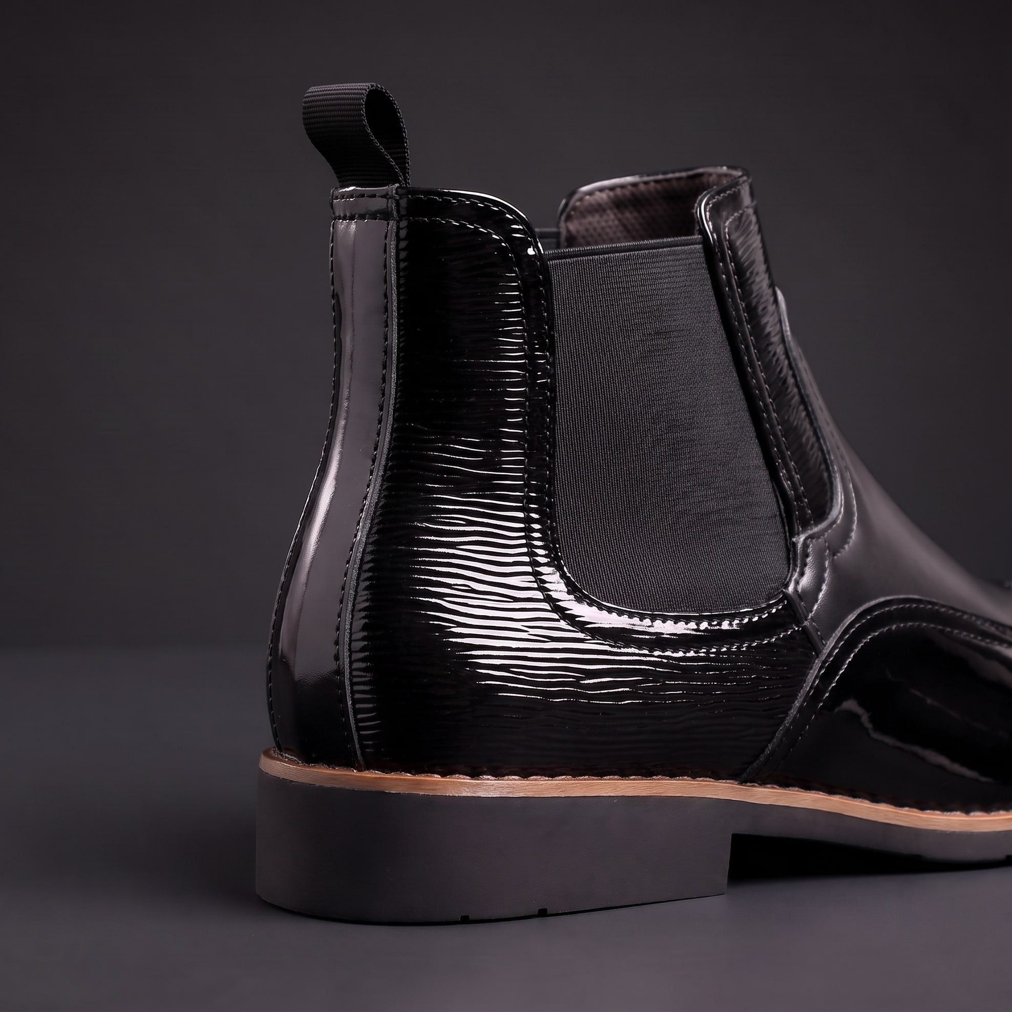 Patent Leather Pointed Toe Chelsea Boots with Elastic Side Panels for Men - View 7