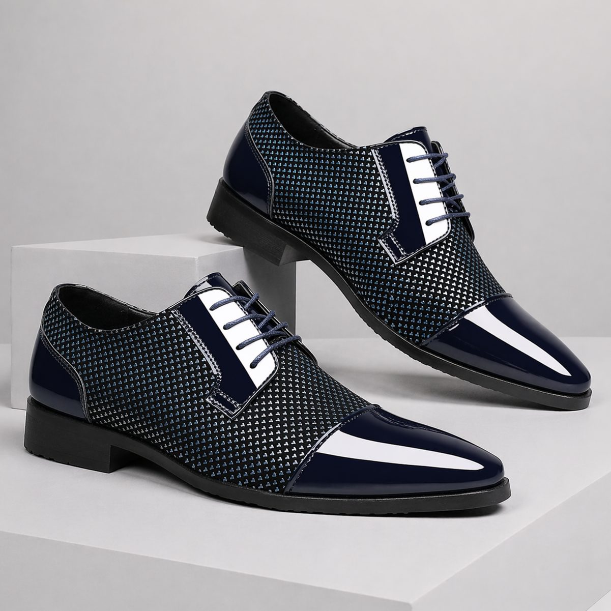 Patent Leather Pointed Toe Lace-Up Oxford Shoes for Men - Blue