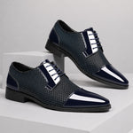 Patent Leather Pointed Toe Lace-Up Oxford Shoes for Men - Blue