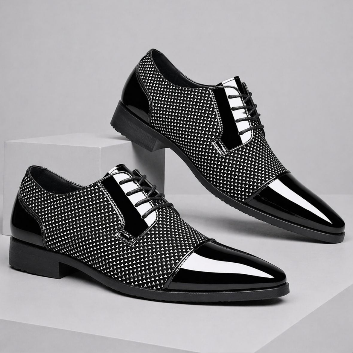 Patent Leather Pointed Toe Lace-Up Oxford Shoes for Men - Gray
