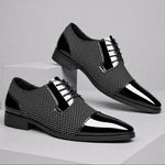 Patent Leather Pointed Toe Lace-Up Oxford Shoes for Men - Gray