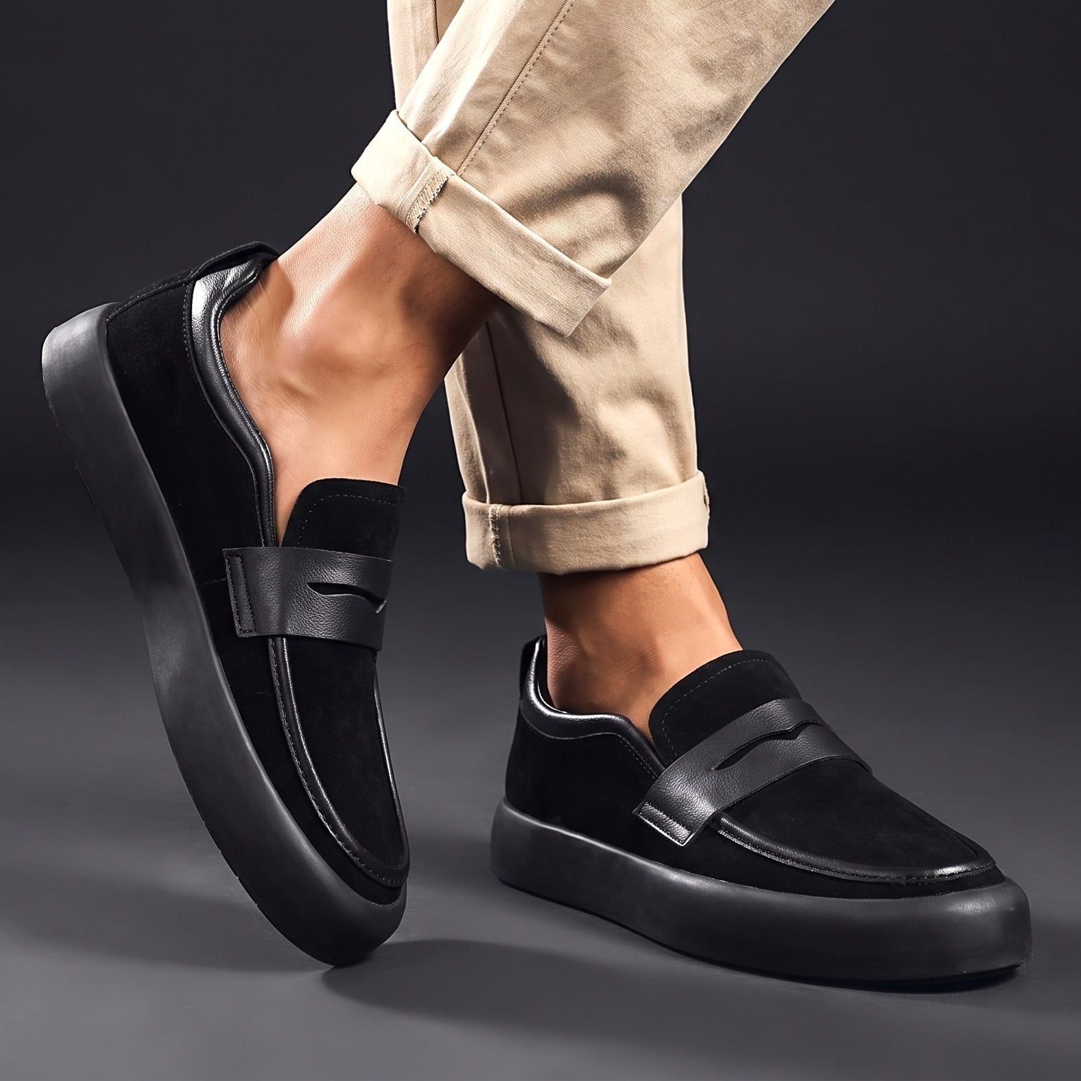 Penny Strap Microsuede Chunky Sole Loafers for Men - View 6