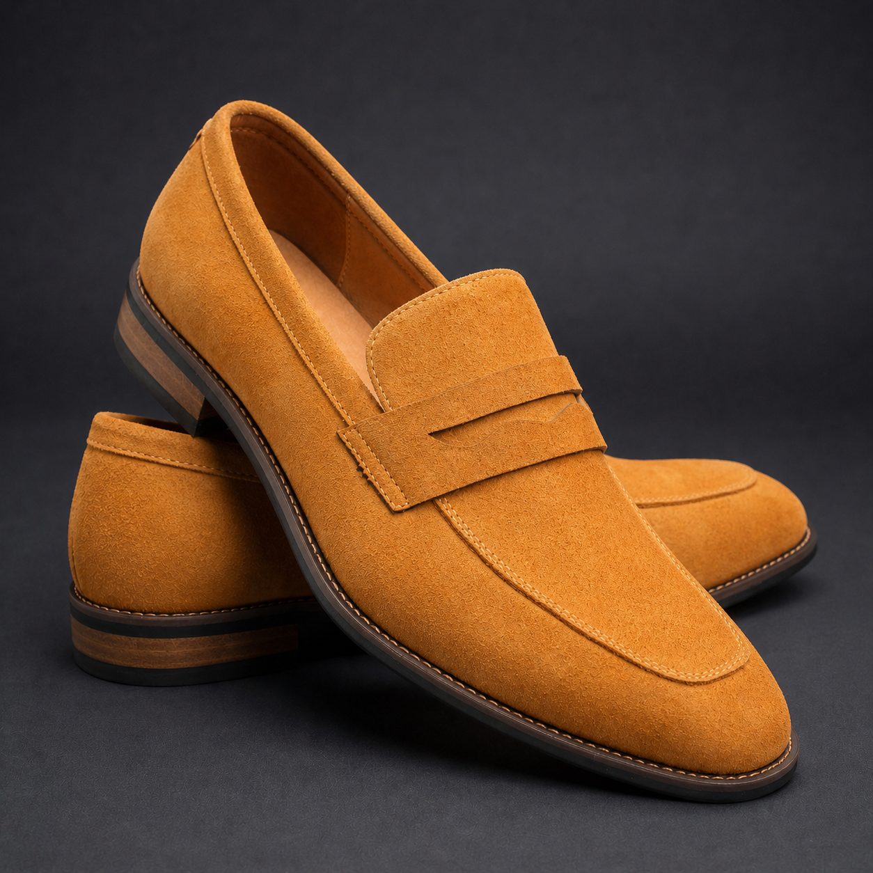 Penny Strap Nubuck Leather Loafers for Men - Saddle