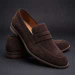 Penny Strap Nubuck Leather Loafers for Men - Brown