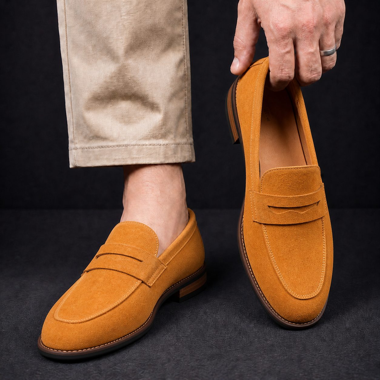 Penny Strap Nubuck Leather Loafers for Men - View 6
