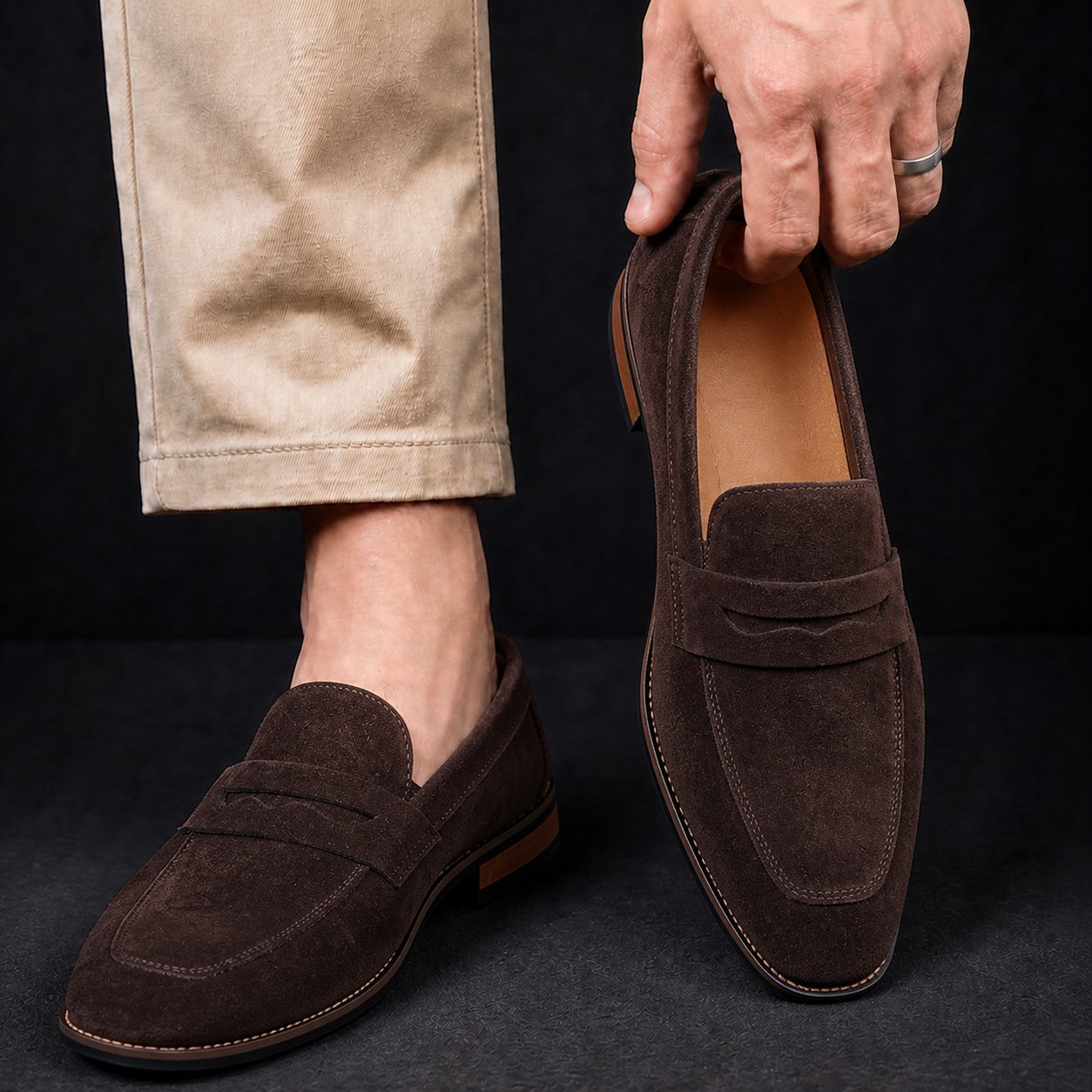 Penny Strap Nubuck Leather Loafers for Men - View 8