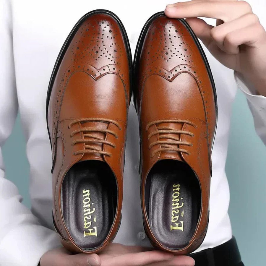 Perforated Wingtip Lace-Up Oxford Shoes for Men - Brown