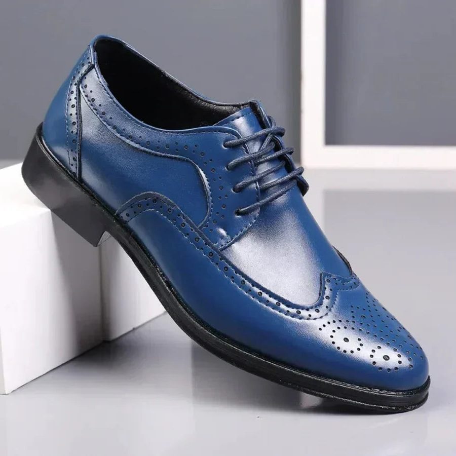 Perforated Wingtip Lace-Up Oxford Shoes for Men - Blue