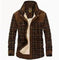 Plaid Corduroy Panel Stand Collar Fleece Lined Winter Jacket for Men - Coffee
