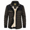 Plaid Corduroy Panel Stand Collar Fleece Lined Winter Jacket for Men - Green & Black