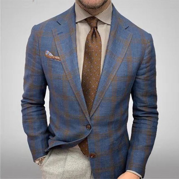 Plaid Notch Lapel Blazer for Men