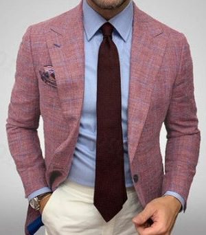 Plaid Notch Lapel Blazer for Men - Red