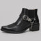 Pointed Toe Leather Western Ankle Boots with Buckle Strap for Men