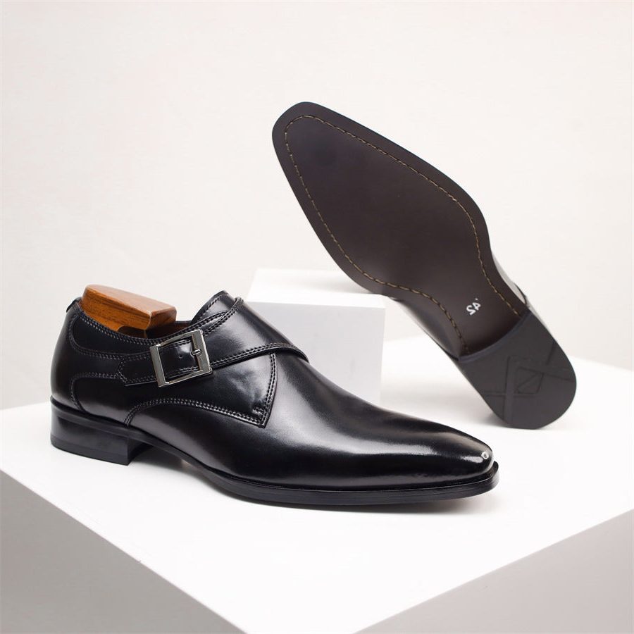 Pointed Toe Monk Strap Leather Formal Shoes for Men - View 10