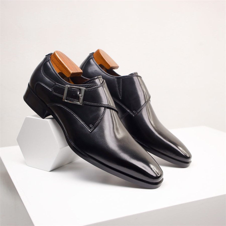 Pointed Toe Monk Strap Leather Formal Shoes for Men - View 11