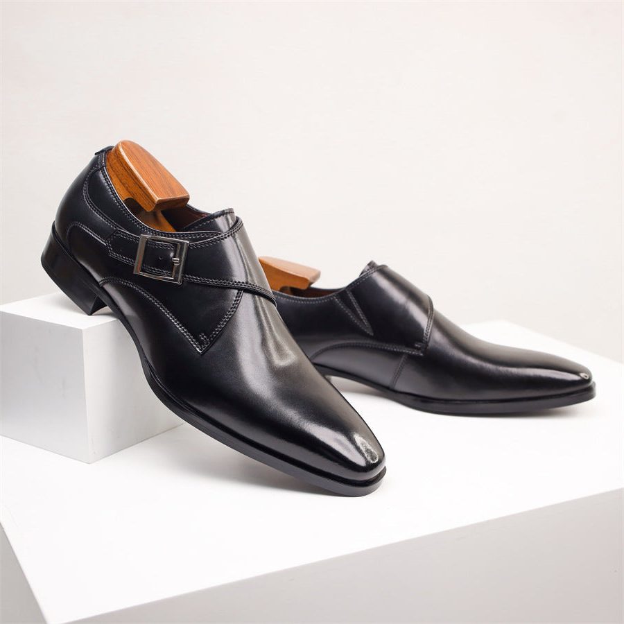 Pointed Toe Monk Strap Leather Formal Shoes for Men - View 13