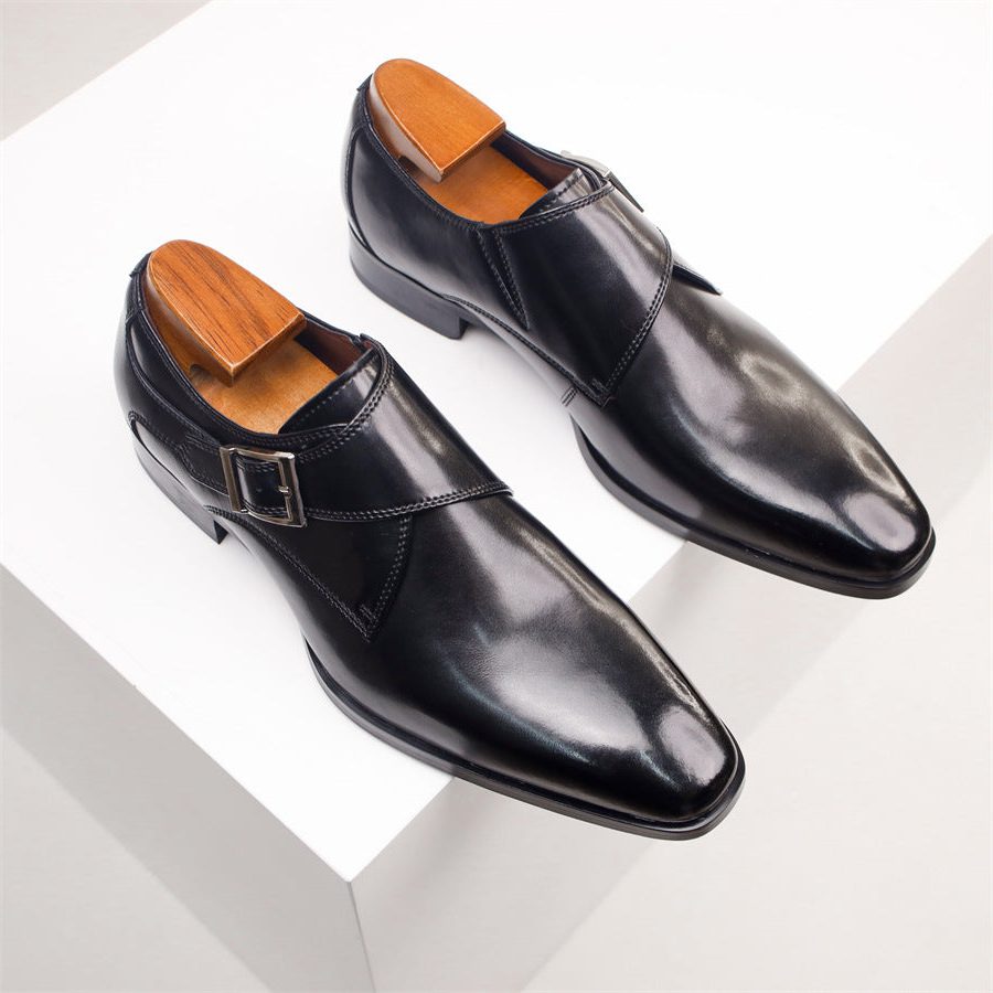 Pointed Toe Monk Strap Leather Formal Shoes for Men - View 14