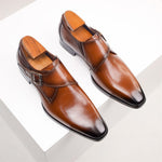 Pointed Toe Monk Strap Leather Formal Shoes for Men - View 6