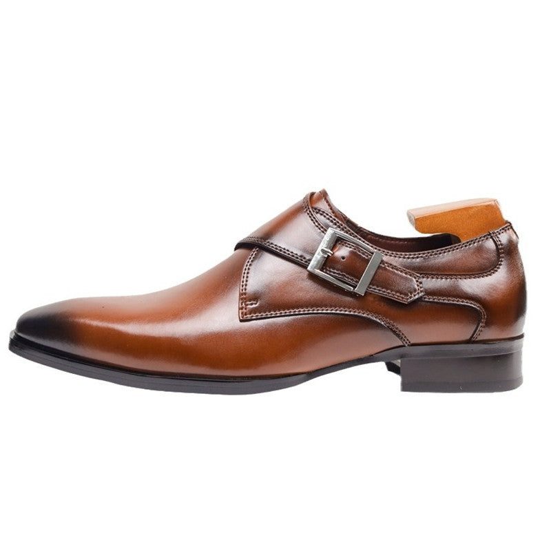 Pointed Toe Monk Strap Leather Formal Shoes for Men - View 8