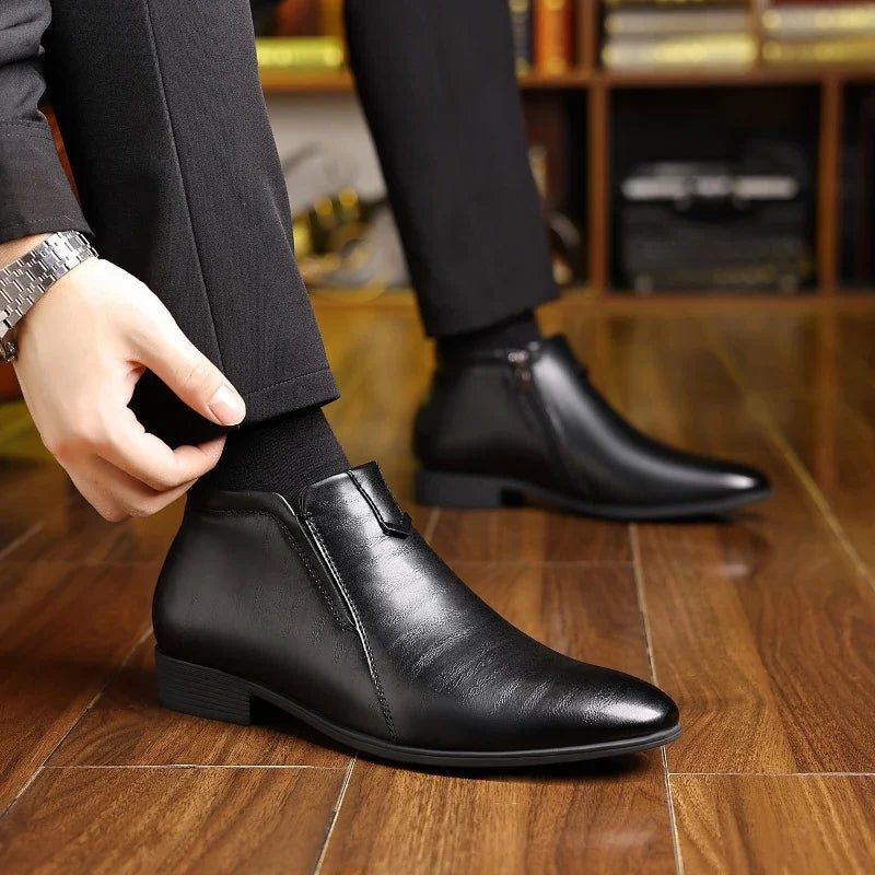 Pointed Toe Side Zip Ankle Dress Boots for Men - Black