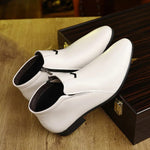Pointed Toe Side Zip Ankle Dress Boots for Men - White