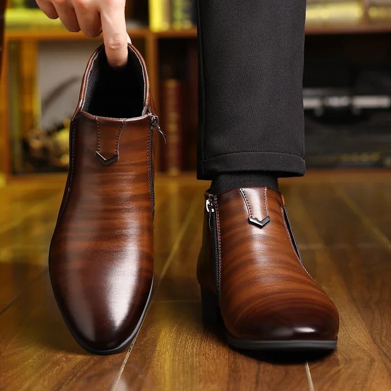 Pointed Toe Side Zip Ankle Dress Boots for Men - View 2