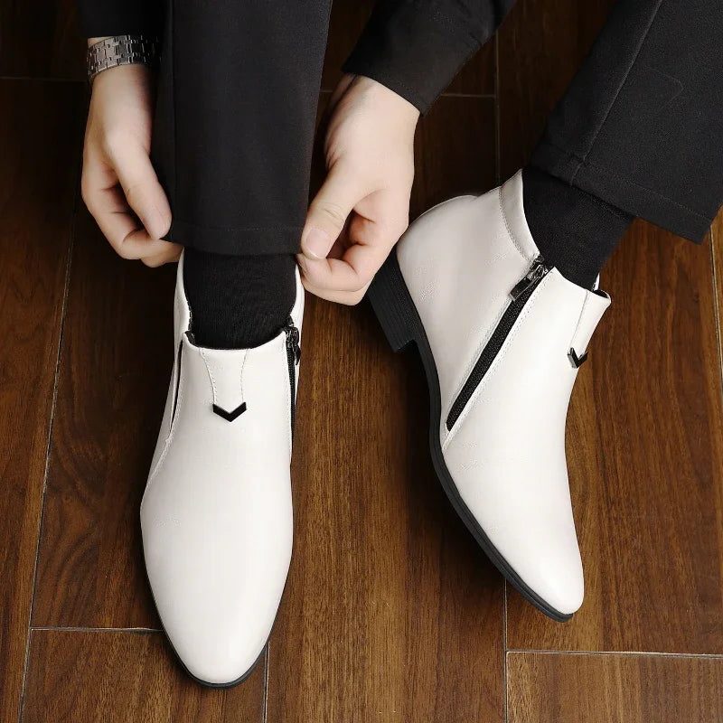 Pointed Toe Side Zip Ankle Dress Boots for Men - View 5