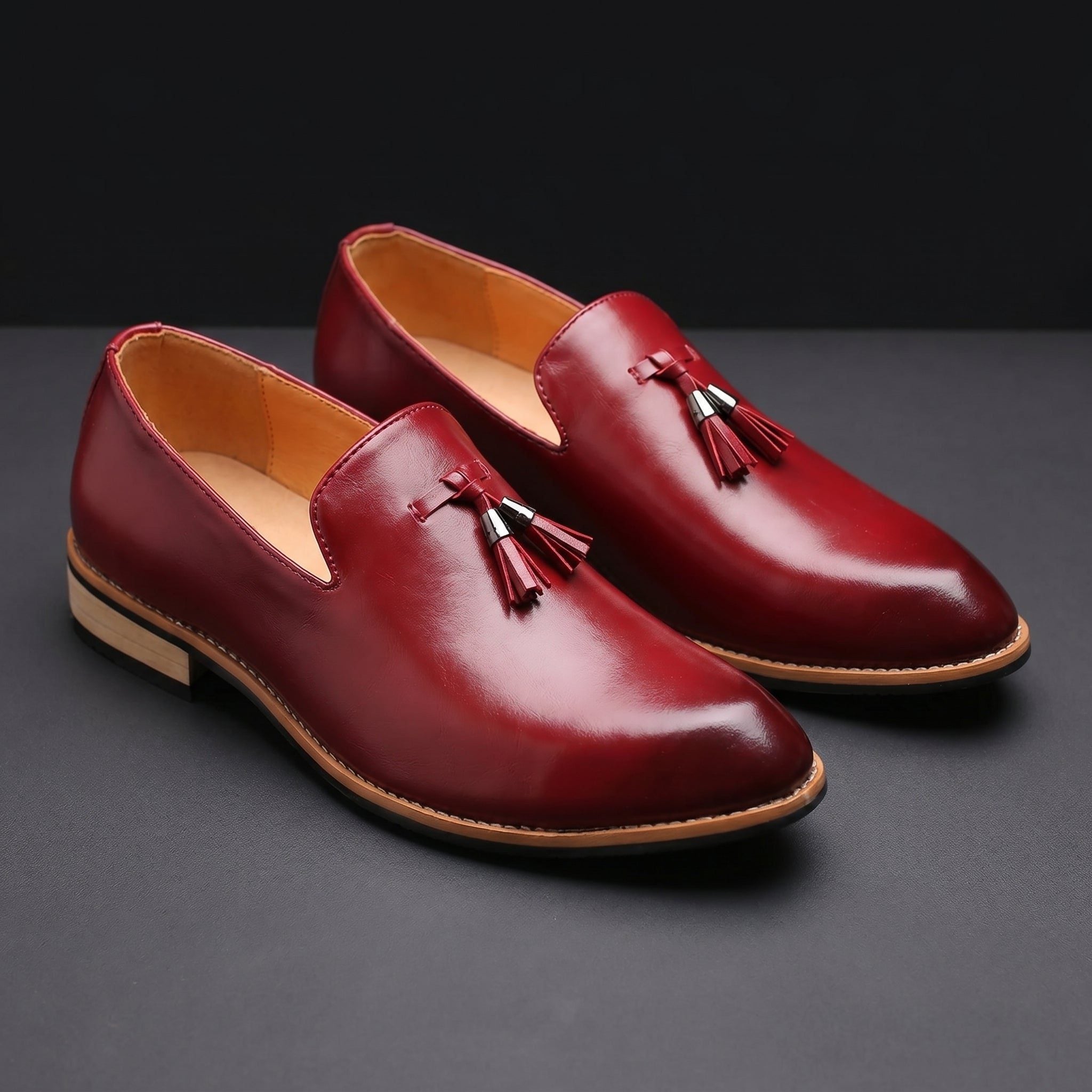 Pointed Toe Slip-On Tassel Loafers with Faux Leather Shoes for Men