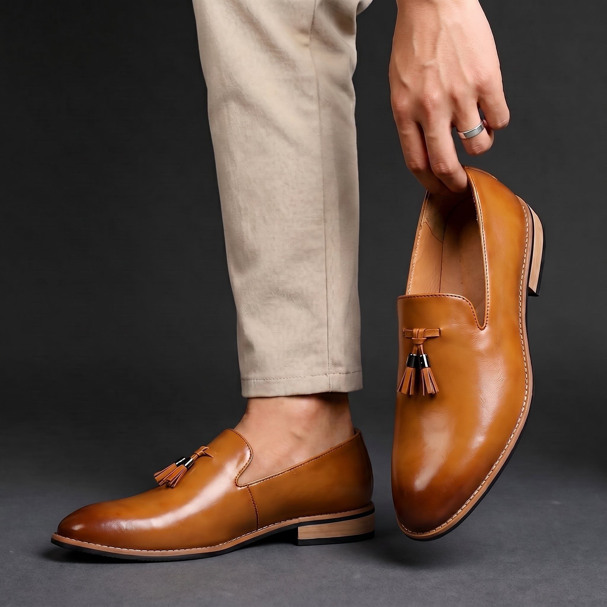 Pointed Toe Slip-On Tassel Loafers with Faux Leather Shoes for Men - View 6