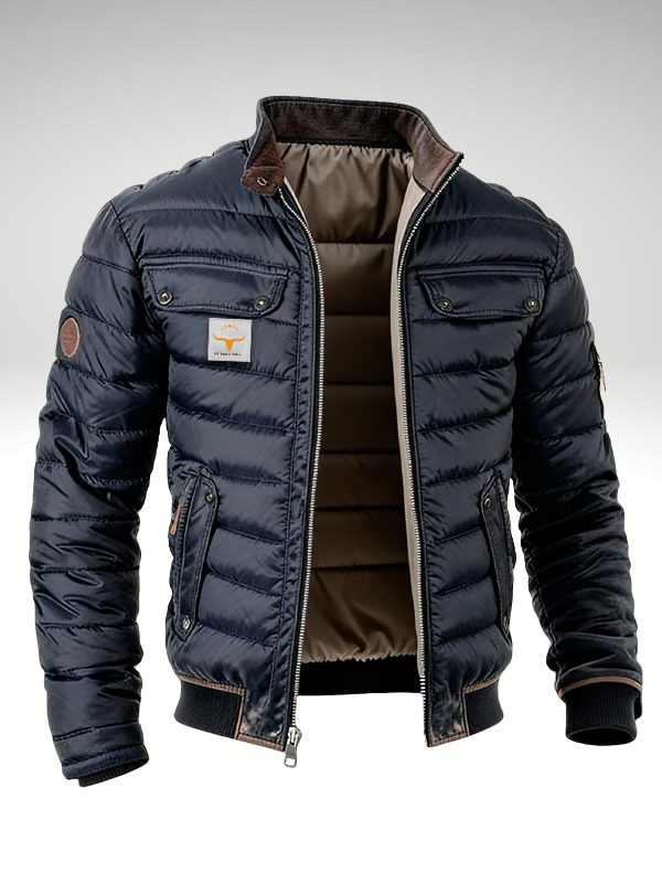 Puffer Bomber Jacket for Men - Navy Blue