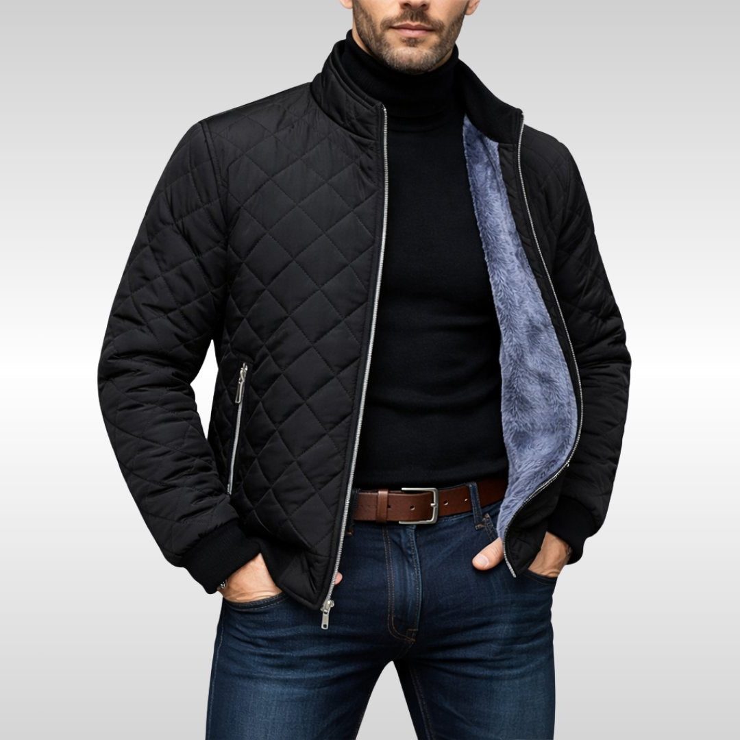 Quilted Bomber Jacket with Fleece Lining for Men - Black