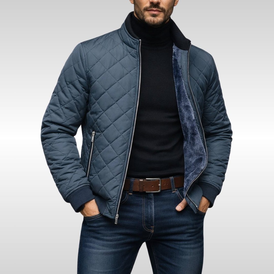 Quilted Bomber Jacket with Fleece Lining for Men - Gray