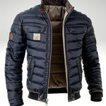 Quilted Puffer Jacket with Chest Pockets for Men - Navy
